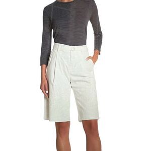 VINCE. Women’s Belted Cotton/Linen Blend High Rise Bermuda Shorts White Size 2